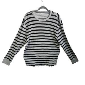 Gap Women's XL Long Sleeve Thermal Tee Shirt Black Gray Stripe 100% Cotton Basic